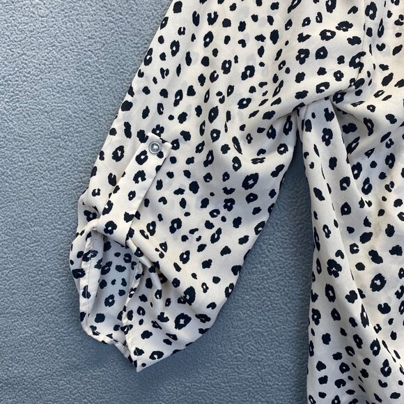 Lush‎ Womens Animal Print Blouse Top Large Cream Black 3/4 Tab Sleeve Popover - Picture 7 of 10